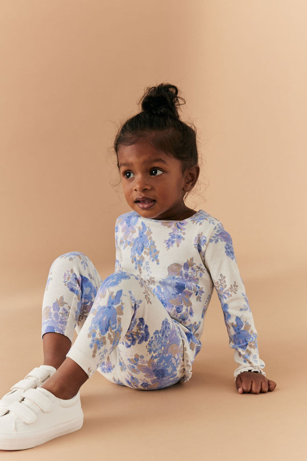 Blue Floral Rib Jersey Leggings (3mths-7yrs)