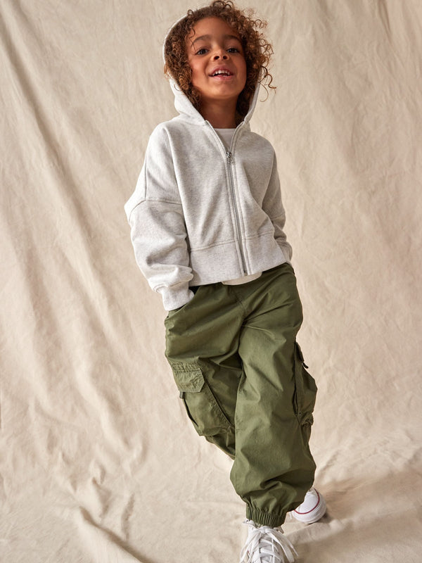 Khaki Green 100% Cotton Parachute Cargo Trousers (3-16yrs)