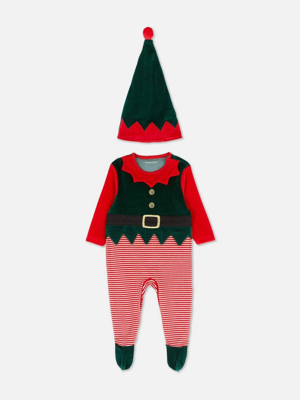 Primark Christmas Elf Newborn Sleepsuit and Hat Set