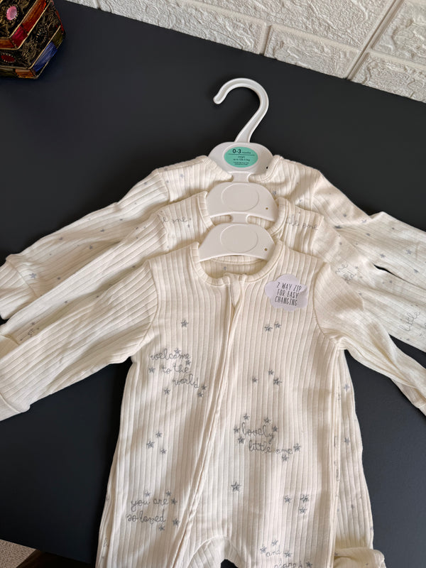 3 pk ribbed cotton little love sleepsuit