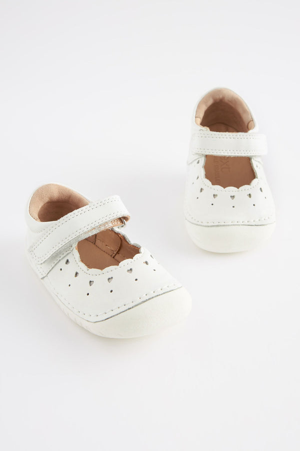 White Leather Crawler Mary Jane Shoes