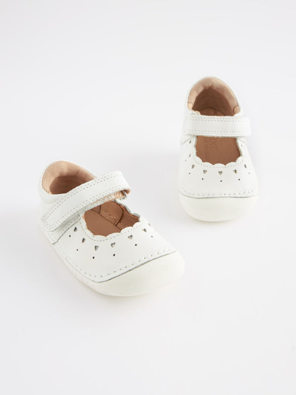 White Leather Standard Fit (F) Crawler Mary Jane Shoes