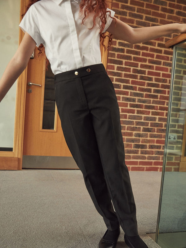 Black Regular Length Senior Tapered Gold Snap School Trousers (9-18yrs)