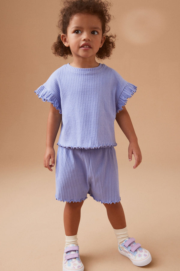 Blue Rib Short Sleeve T-Shirt And Shorts Set (3mths-7yrs)