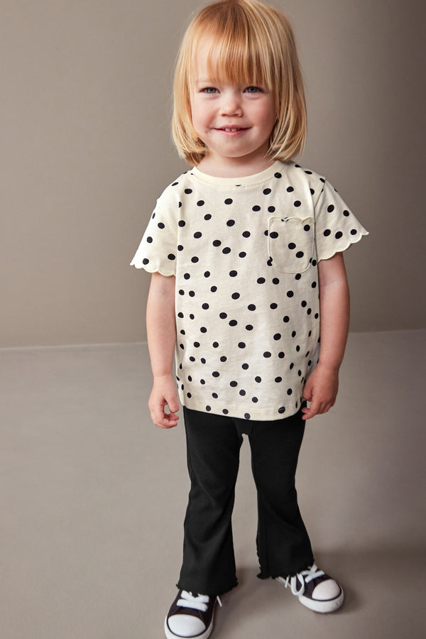 White Polka Dots Short Sleeve Scallop 100% Cotton T-Shirt (3mths-7yrs)