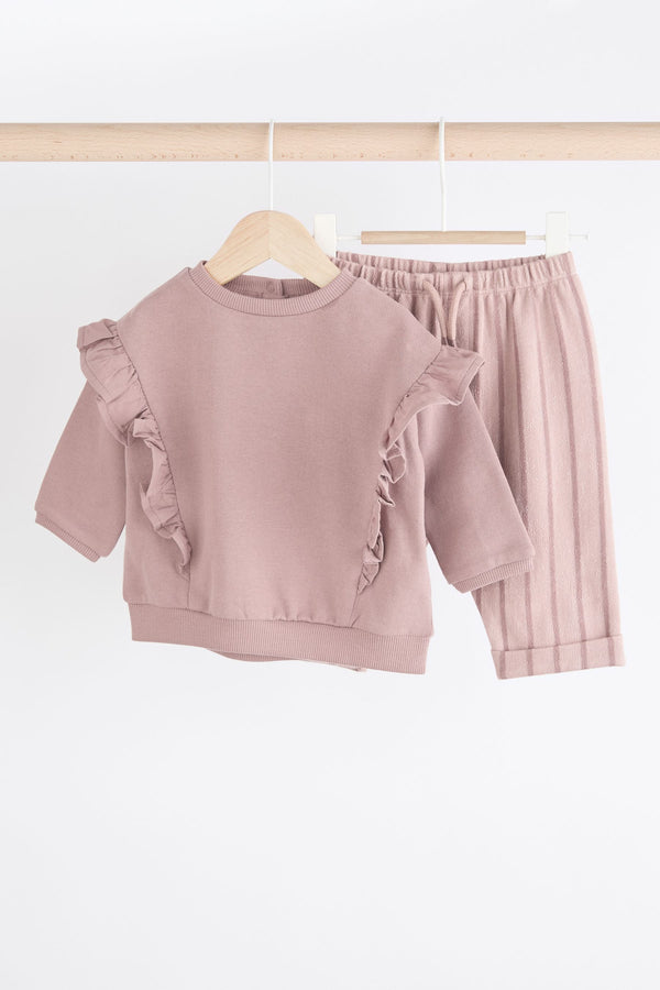 Mauve Purple Stripe Baby Sweatshirt And Wide Leg Trousers Set