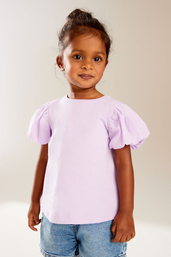 Lilac Purple Puff Short Sleeve 100% Cotton T-Shirt (3mths-7yrs)