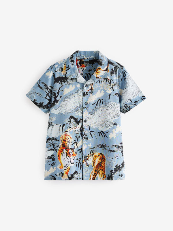 Blue Short Sleeve Printed Shirt (3-16yrs)