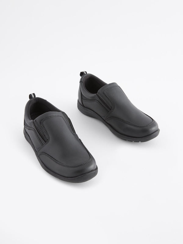 Black Standard Fit (F) School Leather Loafers