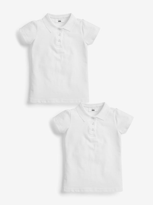 White Slim Fit 2 Pack 100% Cotton Short Sleeve Polo Shirts (3-16yrs)