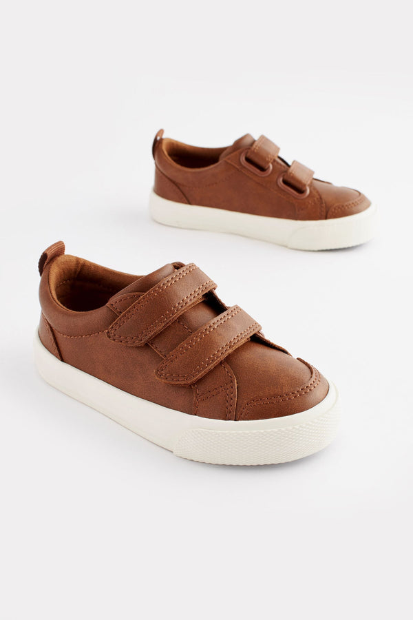 Tan Brown Two Strap Touch Fastening Trainers