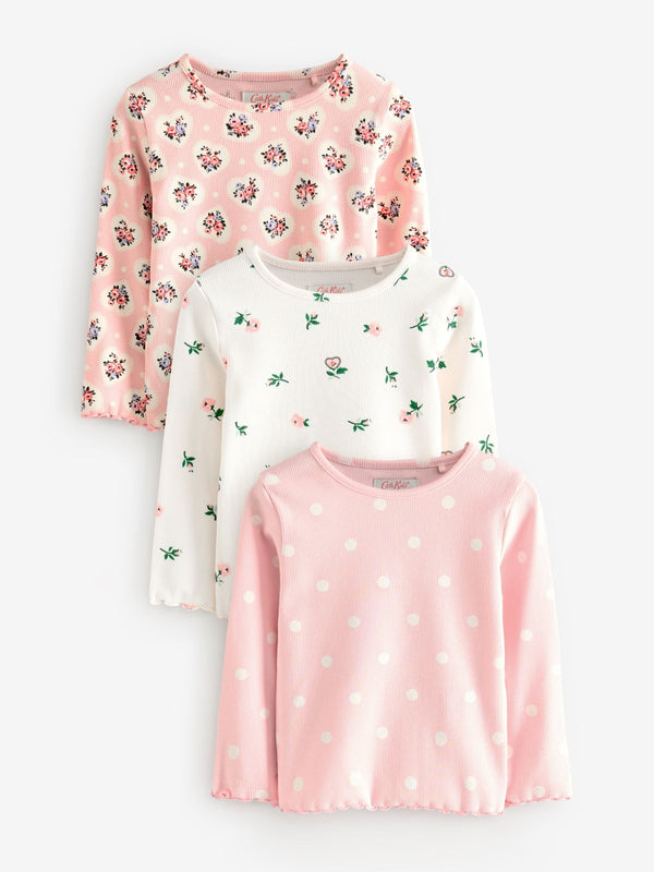 Cath Kidston Pink Floral Long Sleeve Ribbed T-Shirts 3 Pack (3mths-7yrs)