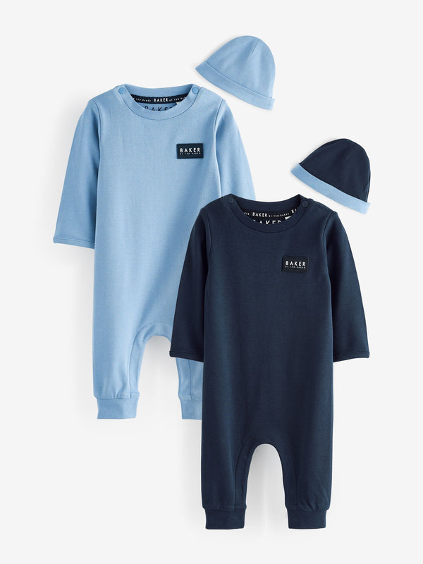 Baker by Ted Baker Blue 100% Cotton Romper and Reversible Hat