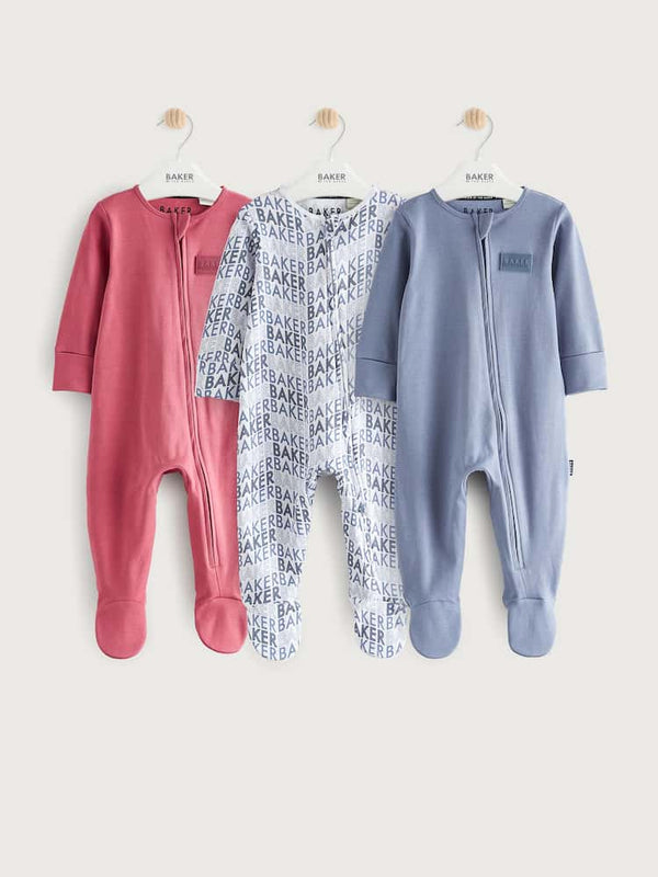 Baker by Ted Baker Red/Blue 100% Cotton Sleepsuits 3 Pack(immediate)