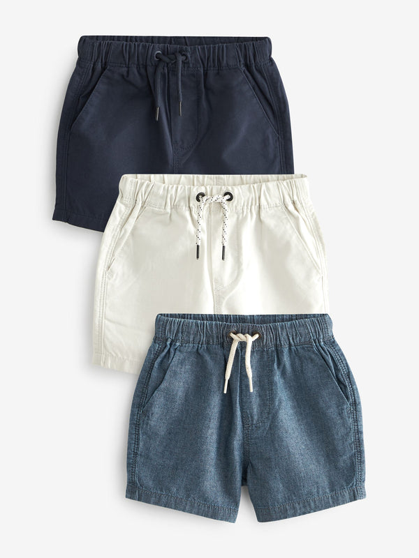 Classic Blues Pull On 100% Cotton Shorts 3 Pack (3mths-7yrs)