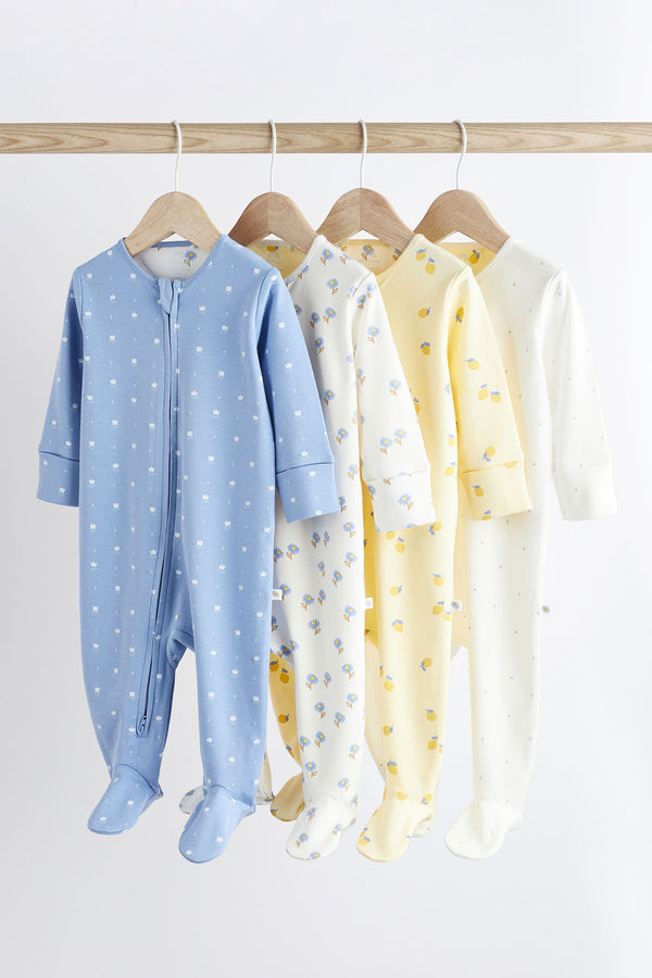 Blue Baby Two Way 100% Cotton Zip Sleespuits 4 Pack (0mths-2yrs)