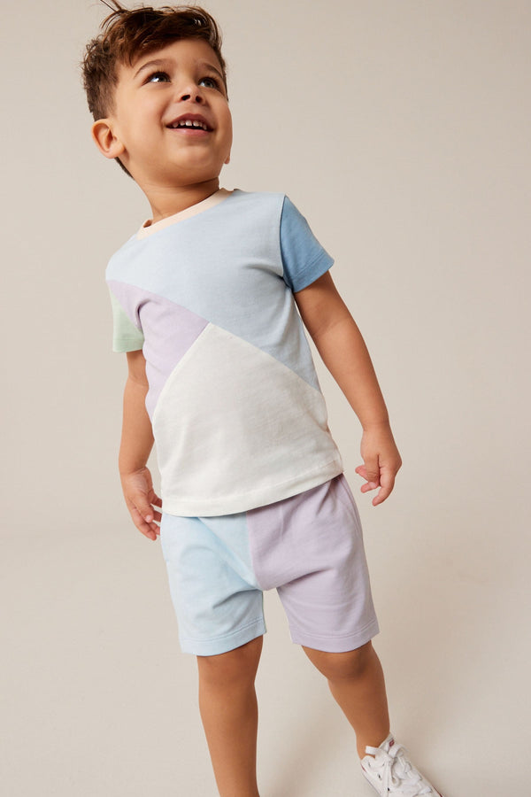 Lilac Purple/Blue Short Sleeve Colourblock T-Shirt and Shorts Set (3mths-7yrs)