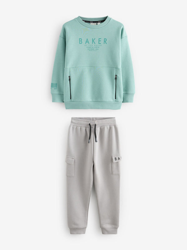 Baker by Ted Baker Green/Grey Sweatshirt and Cargo Joggers Set