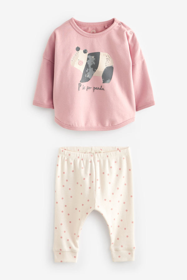 Pink Panda Baby Top And Leggings Set