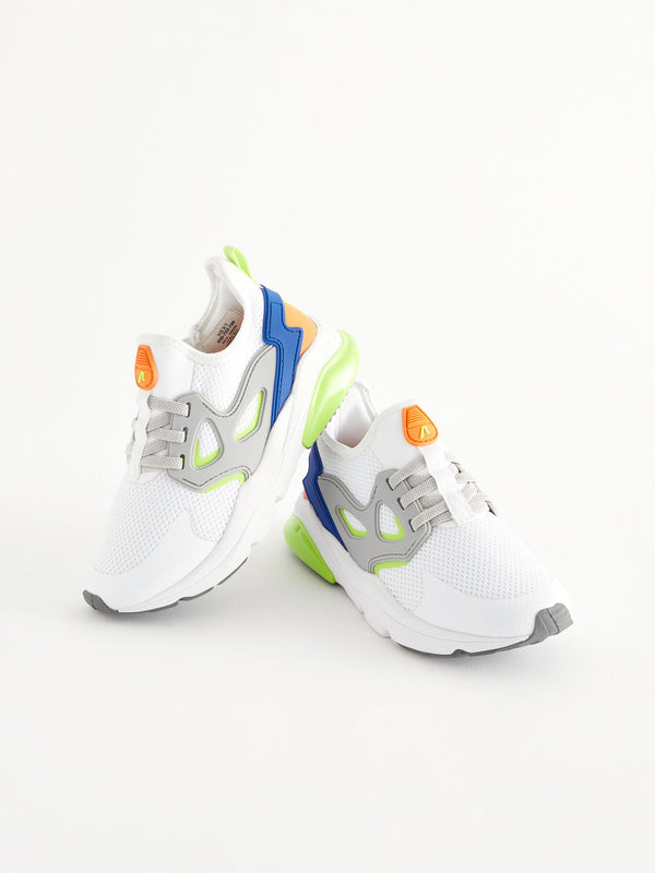White/Lime Green Standard Fit (F) Pull On Trainers