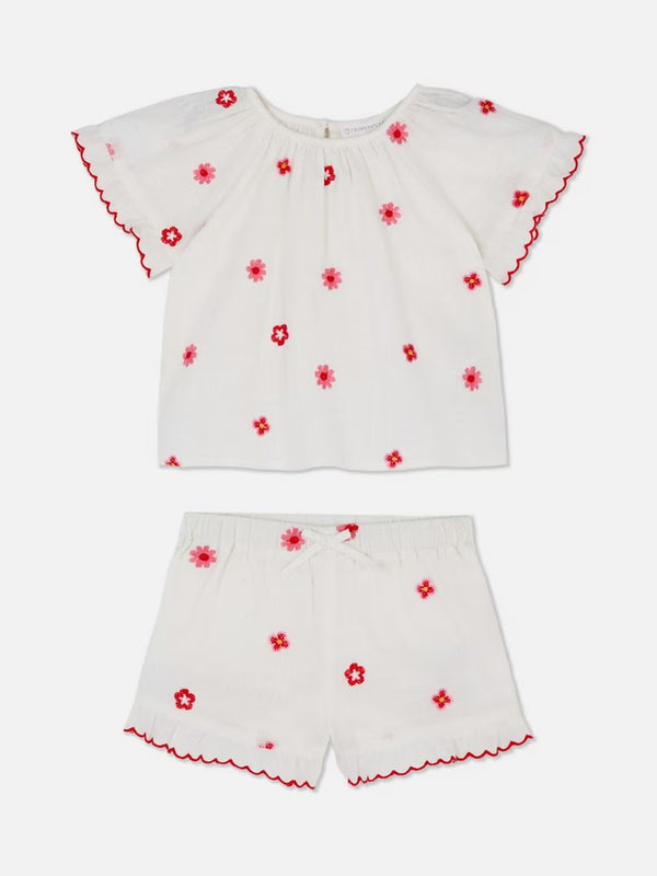 Primark brodrie red/white  shorts set