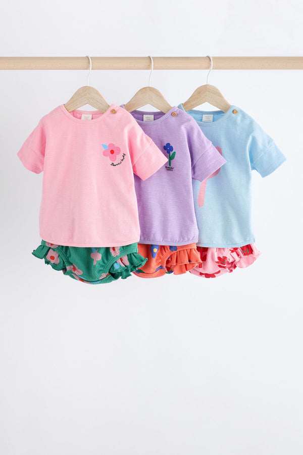 Multi Bright Character Baby 3 Pack T-Shirts and Shorts Set