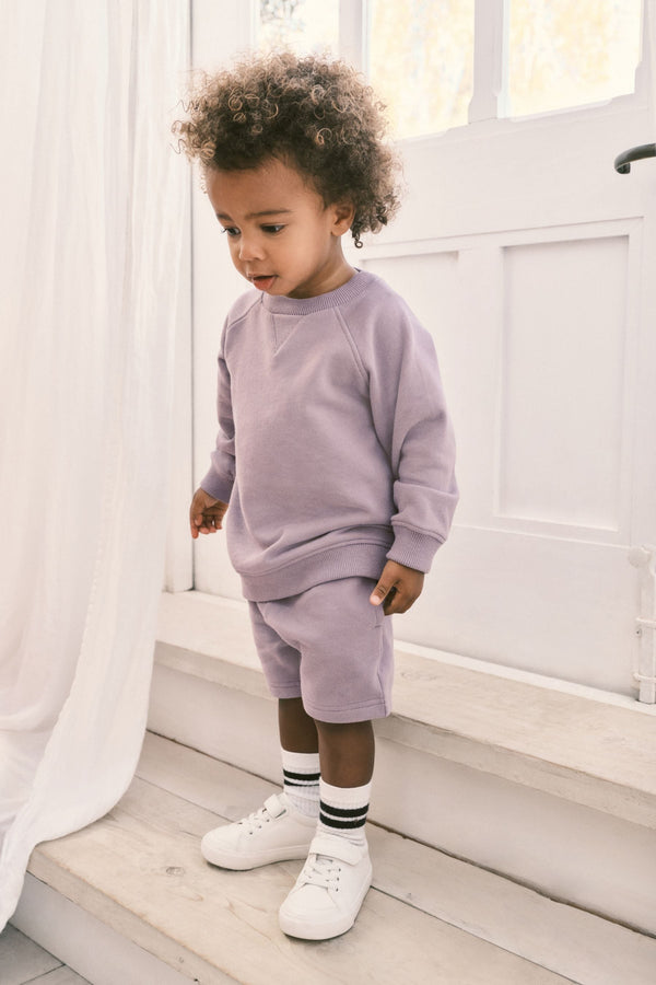 Lilac Purple Oversized 100% Cotton Sweatshirt and Shorts Set (3mths-7yrs)