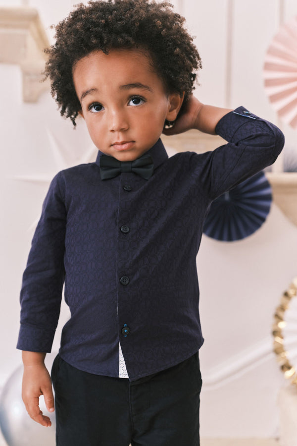 Navy Blue Long Sleeve Shirt And Bow Tie Set (3mths-12yrs)