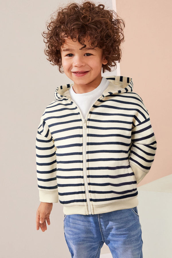 Ecru White/Navy Blue Stripe Zip Through Hoodie (3mths-7yrs)