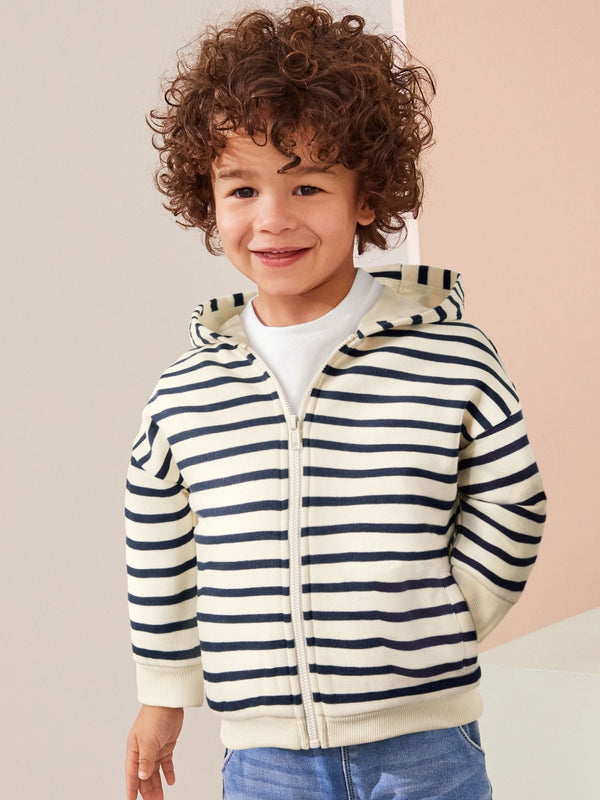 Ecru White/Navy Blue Stripe Zip Through Hoodie (3mths-7yrs)