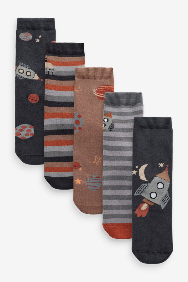 Multi Space Print Cotton Rich Socks 5 Pack