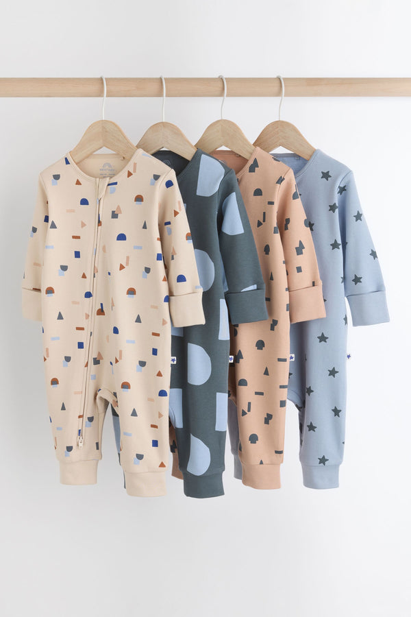 Blue Baby Printed Footless Sleepsuits 4 Pack (0mths-3yrs)