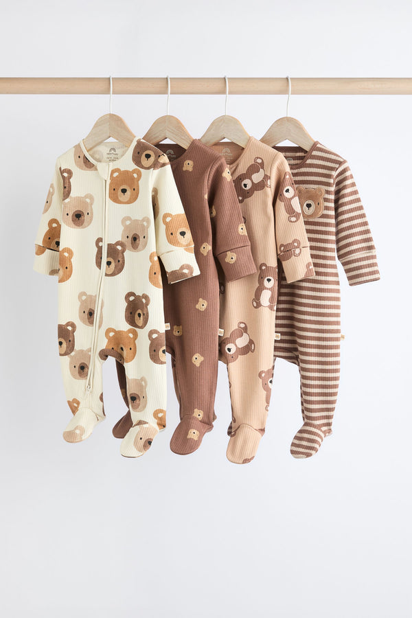 Baby Zipped 100% Cotton Sleepsuit 4 Pack(immediate)