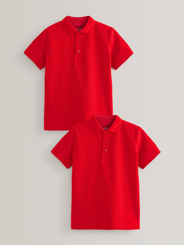 Red Regular Fit Cotton School Short Sleeve Polo Shirts 2 Pack (3-16yrs)