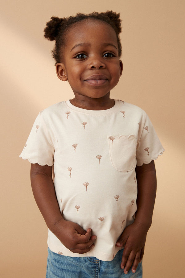 Pale Pink Short Sleeve Scallop 100% Cotton T-Shirt (3mths-7yrs)