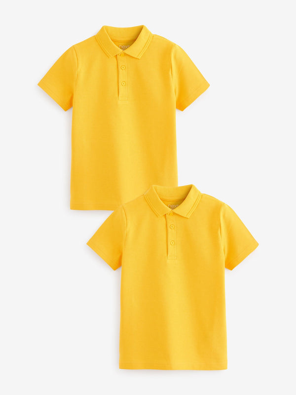 Yellow Regular Fit Cotton School Short Sleeve Polo Shirts 2 Pack (3-16yrs)