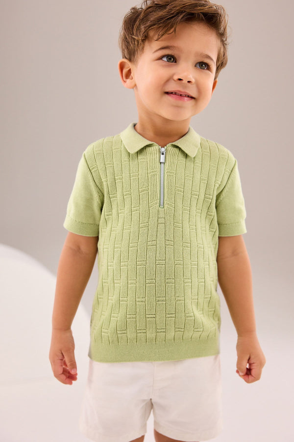 Lime Green Polo Short Sleeve Zip Neck 100% Cotton Sweater (3mths-7yrs)