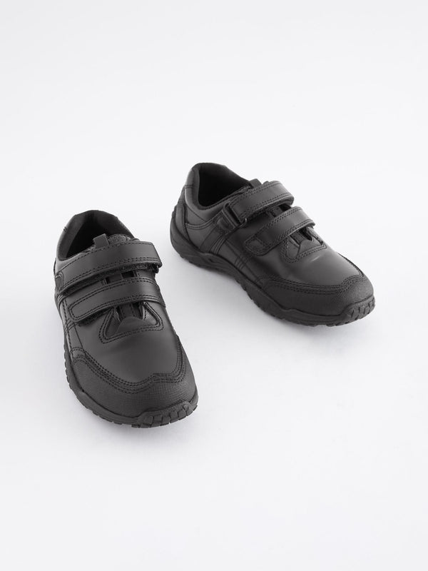 Black Wide Fit (G) School Leather Double Strap Shoes