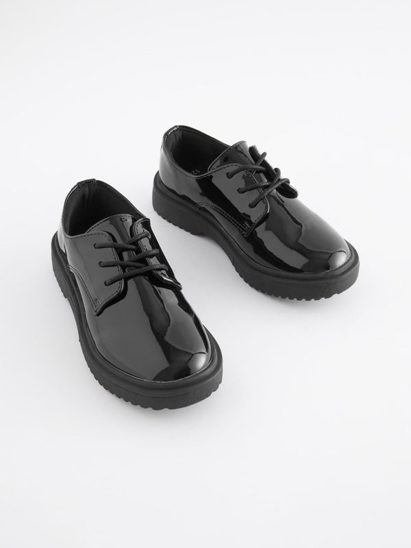 Black Patent Narrow Fit (E) School Chunky Lace-Up Shoes