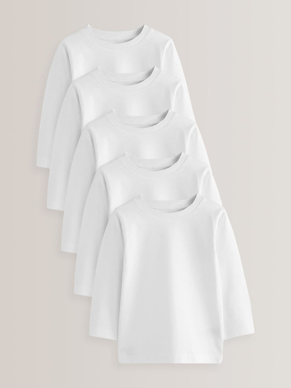 White 5 Pack Long Sleeve T-Shirts 2 Pack (3mths-7yrs)