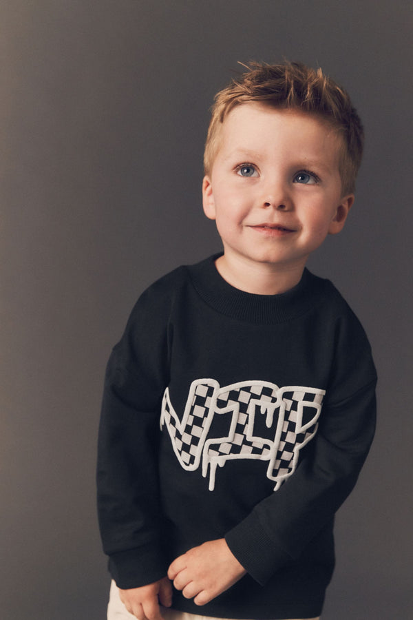 Black Print Long Sleeve Graffiti 100% Cotton T-Shirt (3mths-7yrs)