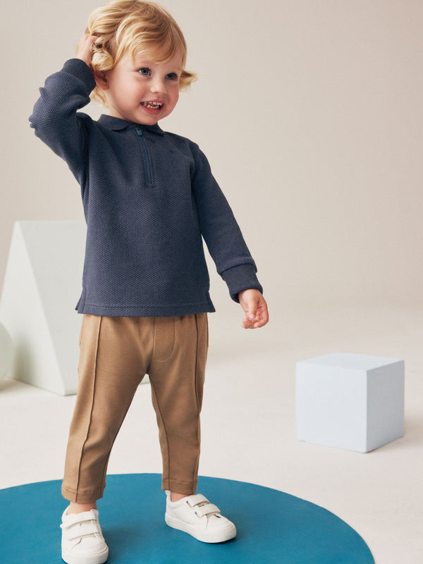 Navy/Tan Quarter Zip 100% Cotton Polo and Joggers Set (3mths-7yrs)