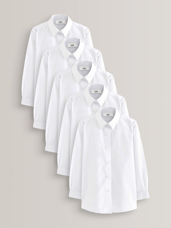 White Regular Fit 5 Pack Long Sleeve Formal School Shirts (3-18yrs)
