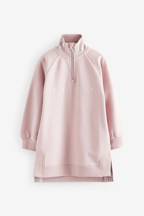 Baker by Ted Baker Pink 100% Cotton Zip Neck Sweat Dress