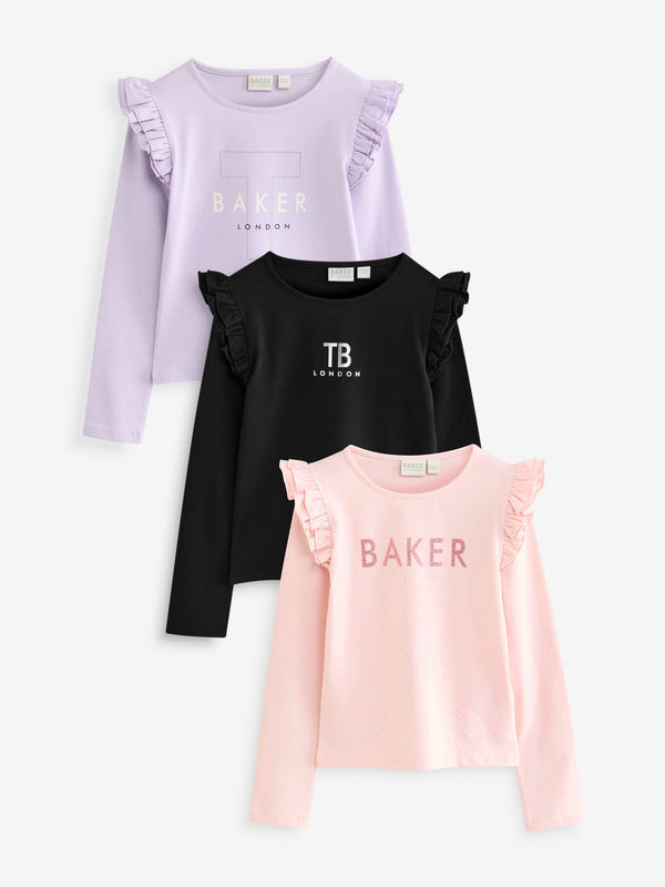 Baker by Ted Baker Graphic Print Frill Long Sleeve T-Shirts 3 Pack
