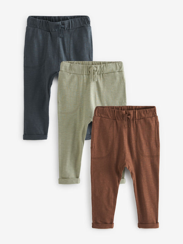 Sage Green 100% Cotton Lightweight Joggers 3 Pack (3mths-7yrs)