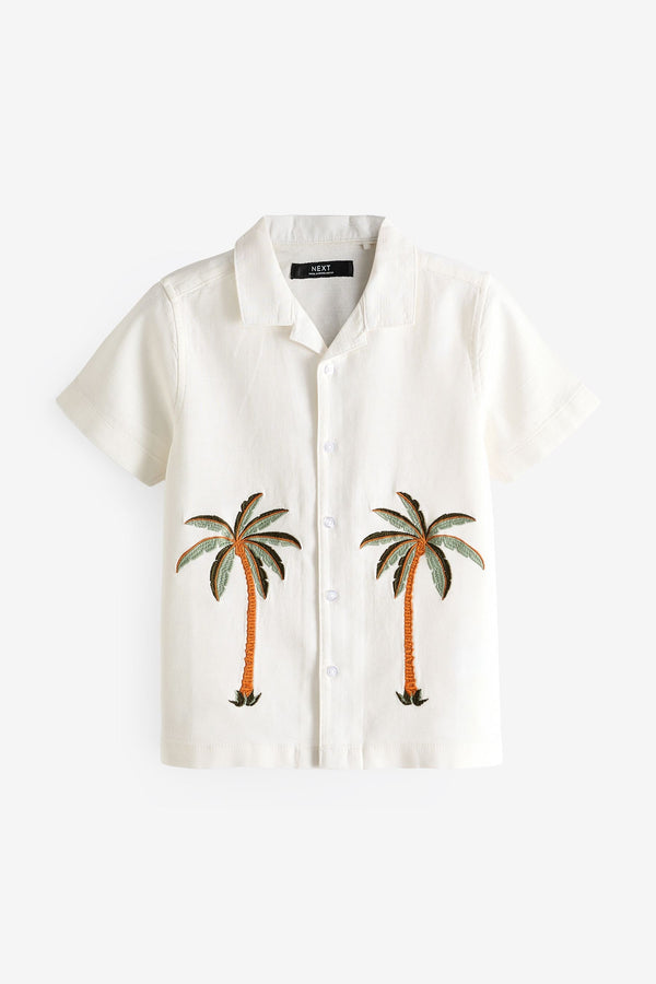 White Short Sleeve Embroidered Shirt (3-16yrs)