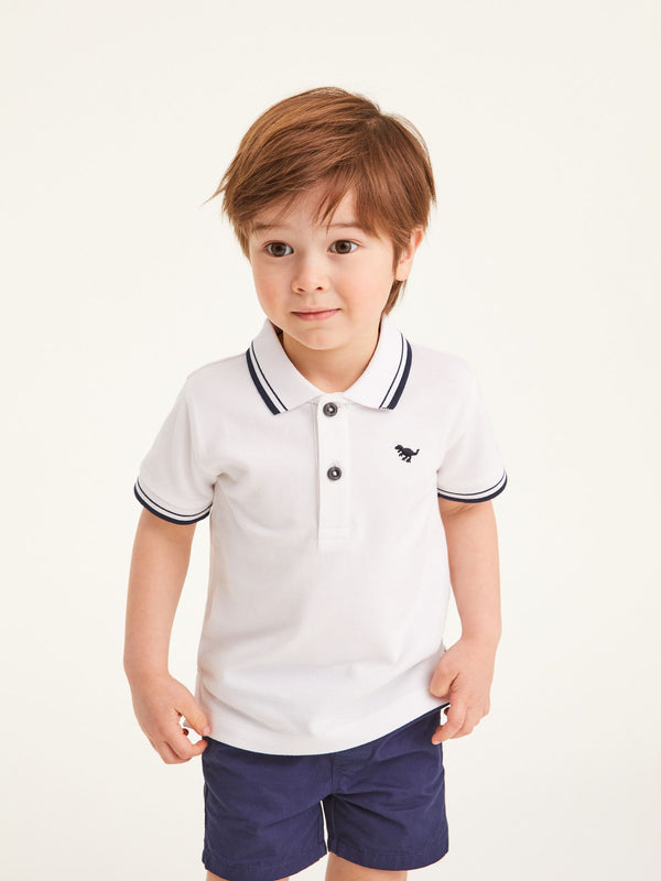 White Tipped 100% Cotton Short Sleeve Polo Shirt (3mths-7yrs)