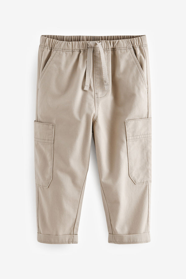 Neutral Cream 100% Cotton Side Pocket Pull-On Trousers (3mths-7yrs)