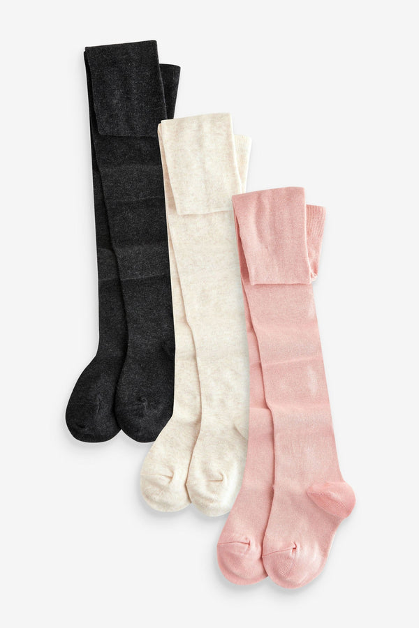 Pink Cream and Dark Grey Cotton Rich Tights 3 Pack